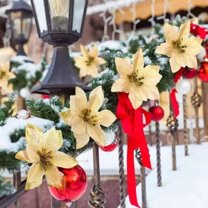 Christmas Artificial Poinsettia Flower Heads Tree Pendants – Beautifully Crafted Artificial Poinsettia Flower Ornaments for a Stunning Holiday Home Makeover