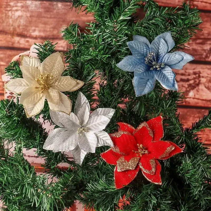 Christmas Artificial Poinsettia Flower Heads Tree Pendants – Beautifully Crafted Artificial Poinsettia Flower Ornaments for a Stunning Holiday Home Makeover