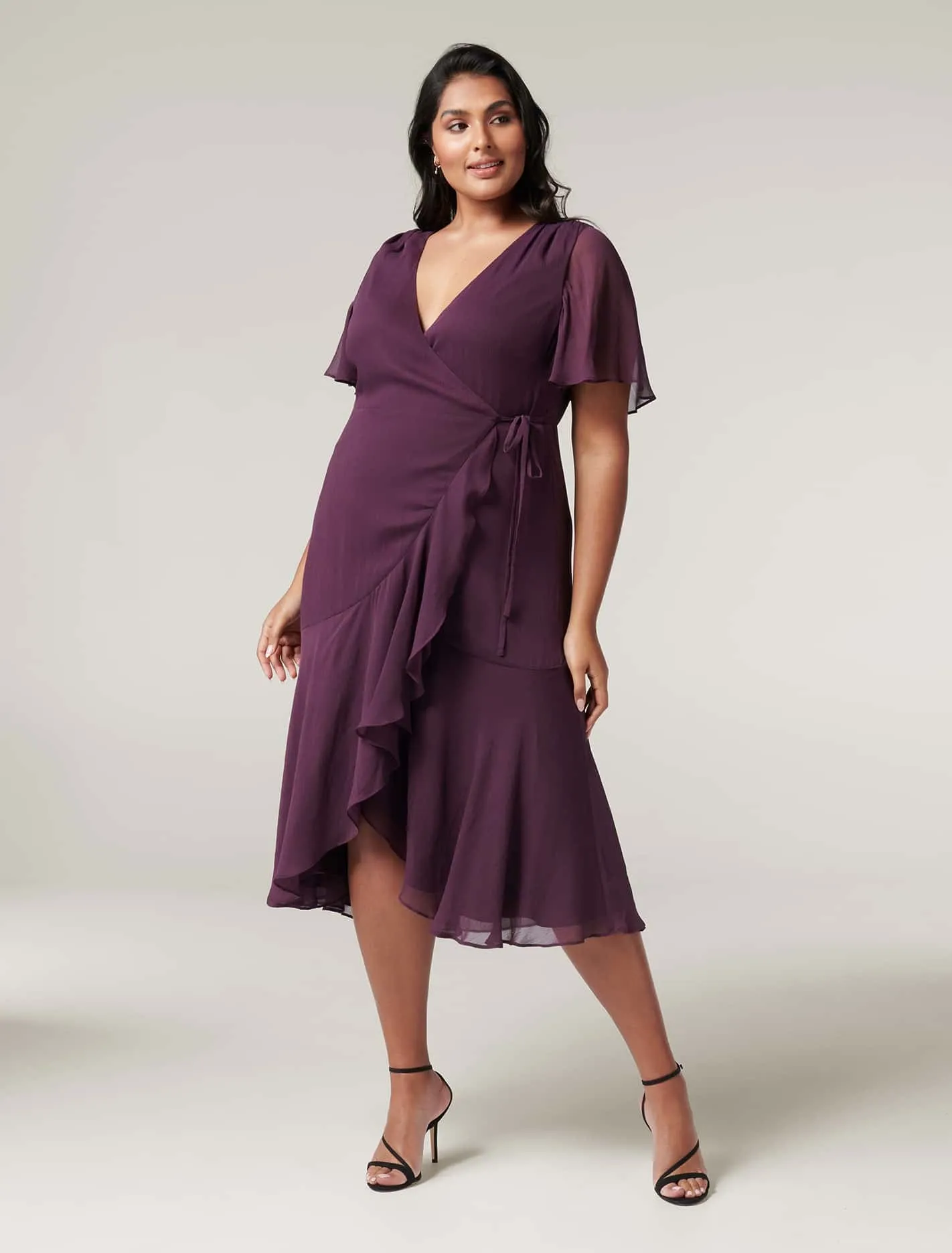 Clara Curve Flutter Sleeve Wrap Dress