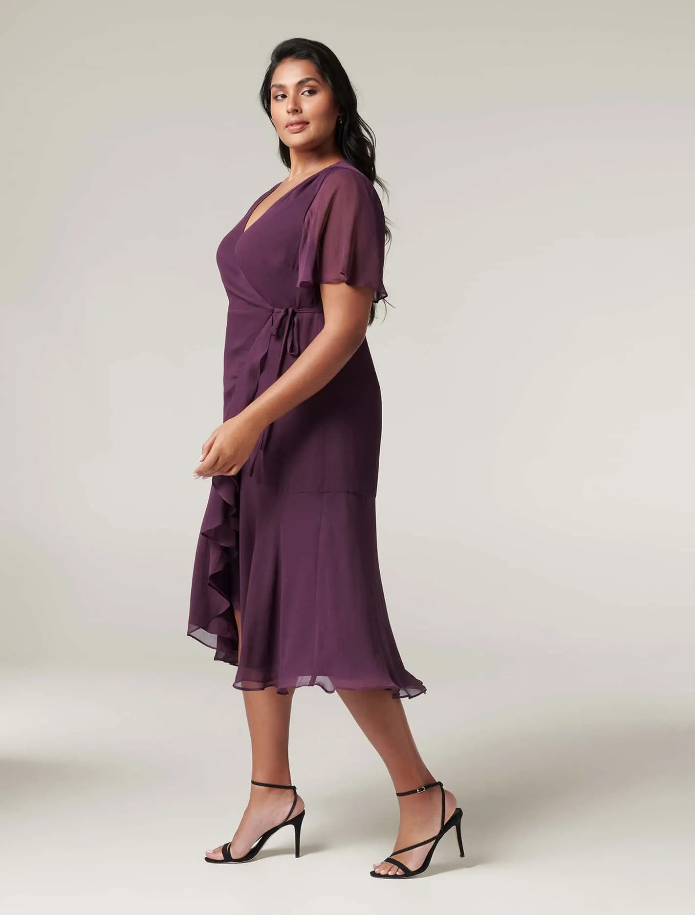 Clara Curve Flutter Sleeve Wrap Dress