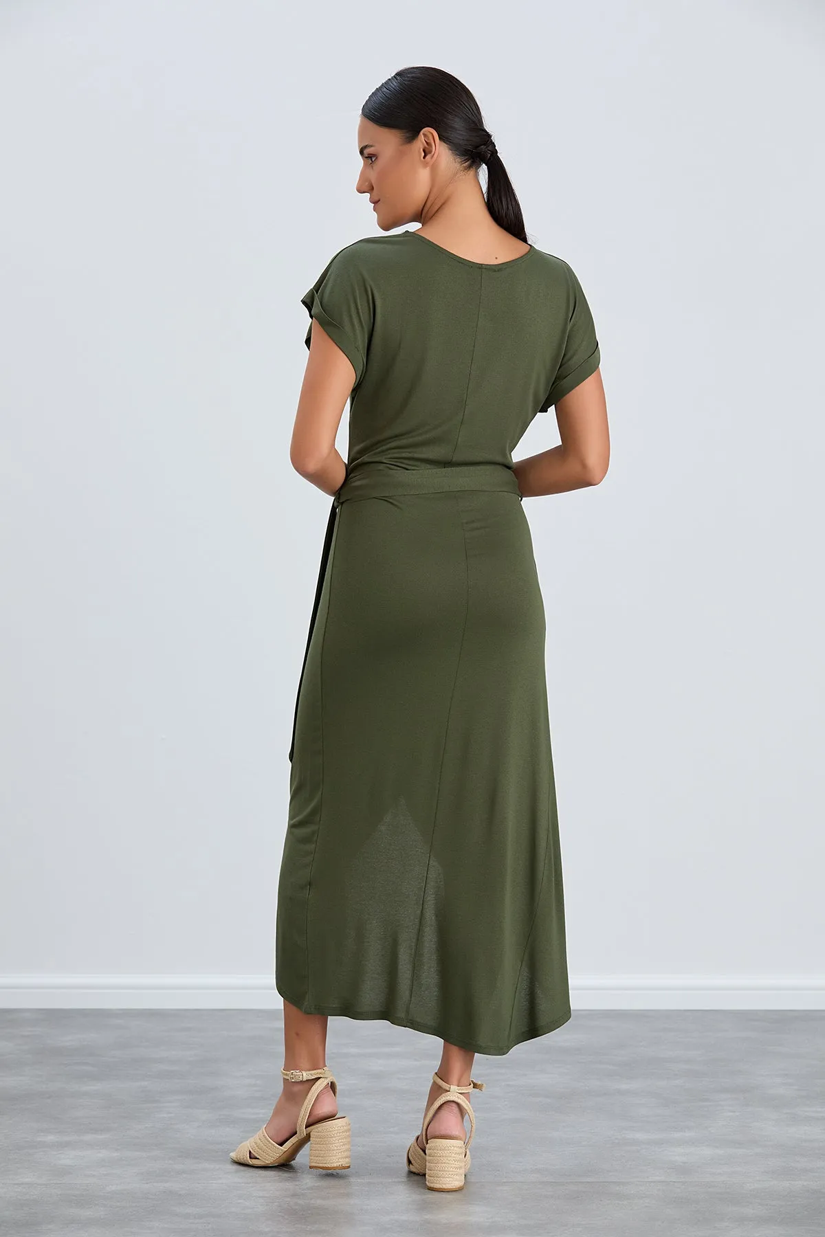 Classic Wrap Midi Dress in Chic Khaki