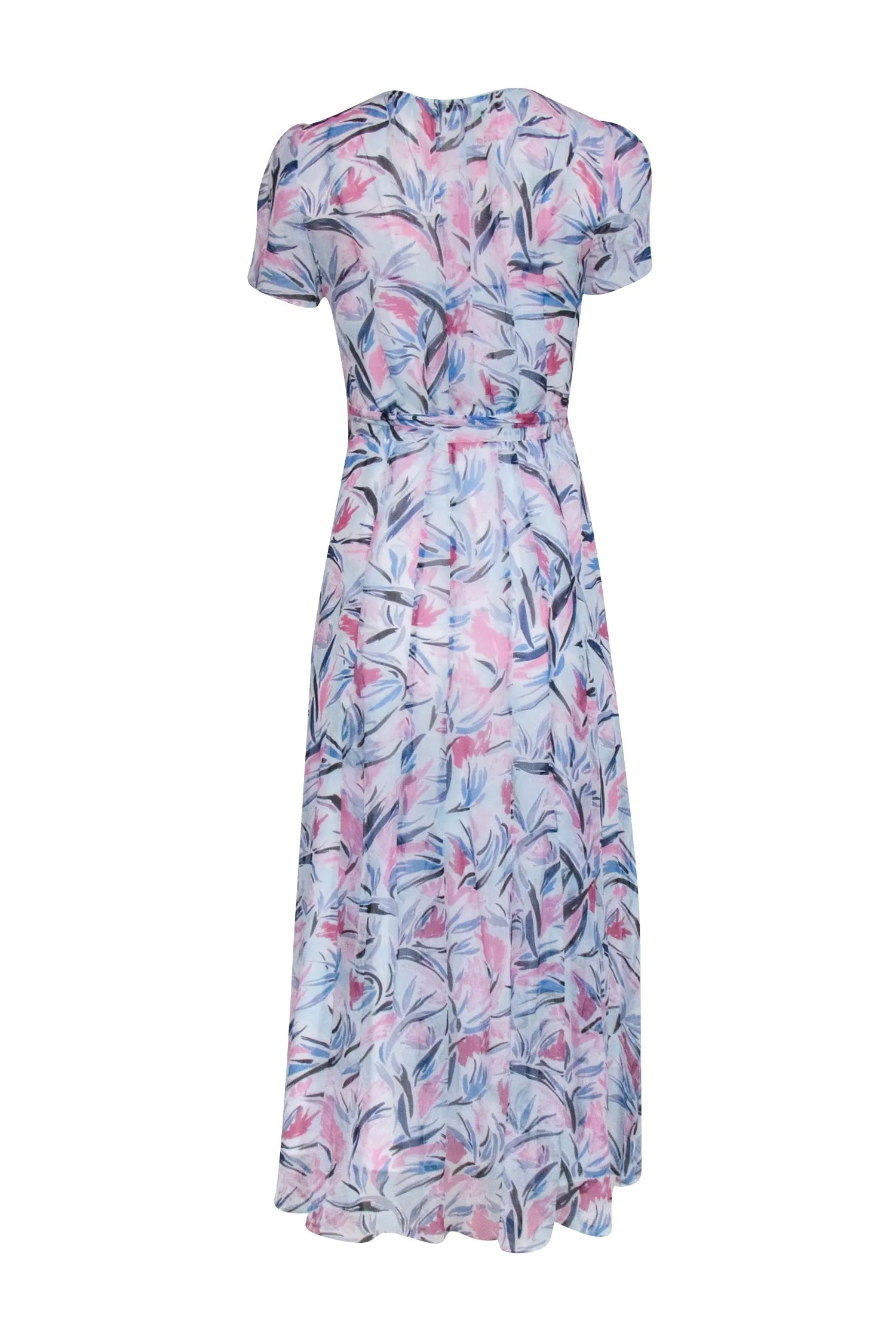 Club Monaco - Blue, White, & Pink Print Short Sleeve Wrap Maxi Dress Sz 0