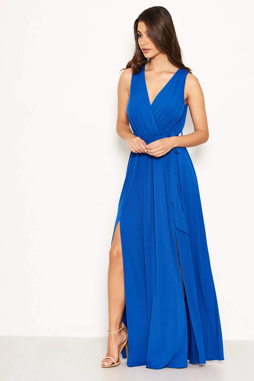 Cobalt Wrap Front Maxi Dress