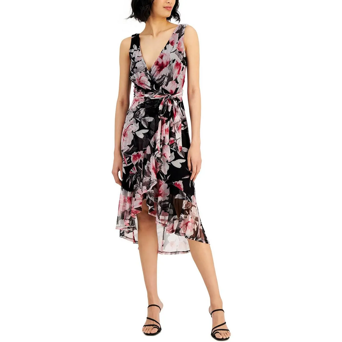 Connected Apparel Womens Floral Print Hi-Low Wrap Dress