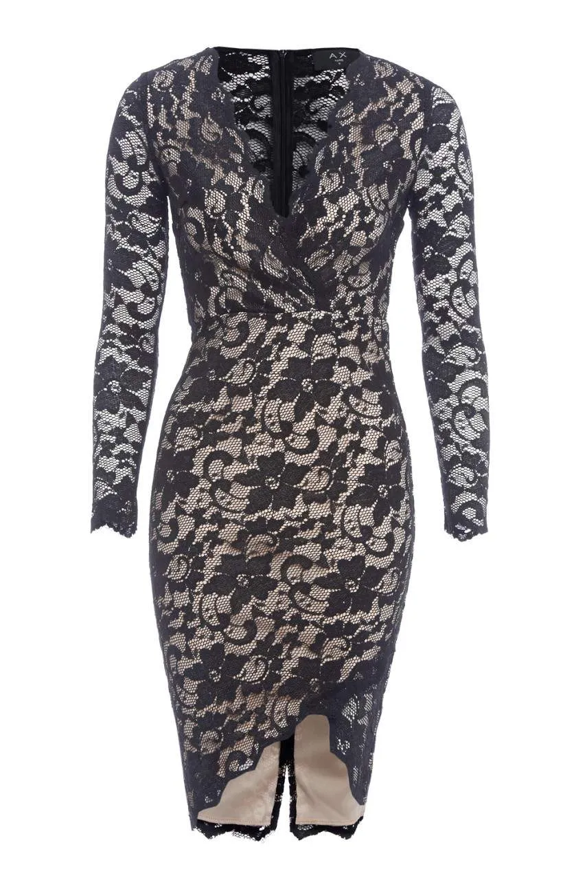 Contrast  Lace Wrap Front  Dress