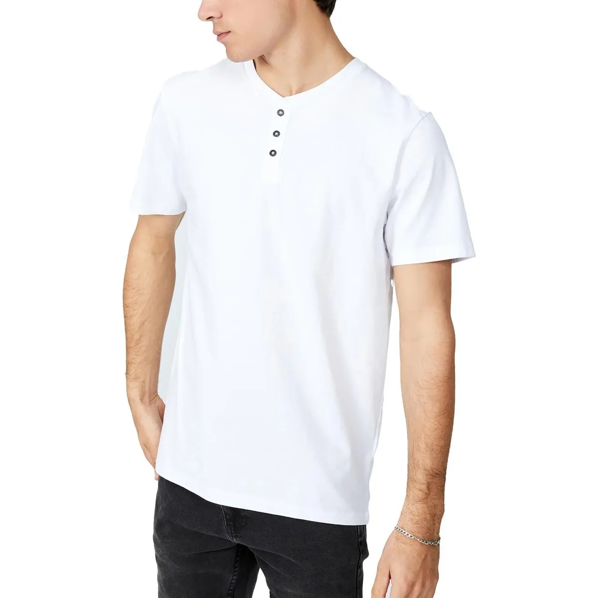 Cotton On Mens Organic Cotton Crewneck Henley Shirt