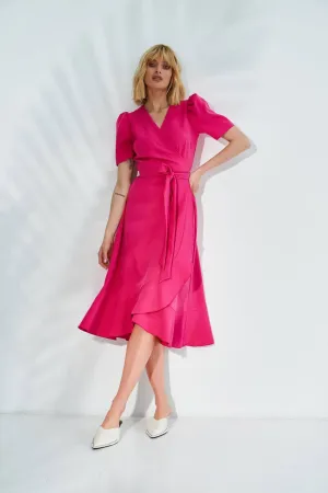 Crimson Wrap Short Sleeve Midi Dress