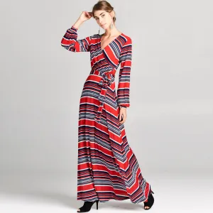 Cuffed Sleeve Venechia Red Stripe Dress