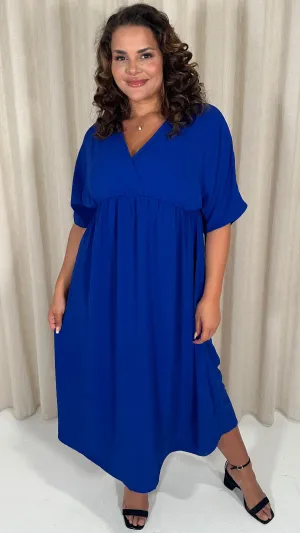 CurveWow Kimono Wrap Midaxi Dress Cobalt Blue