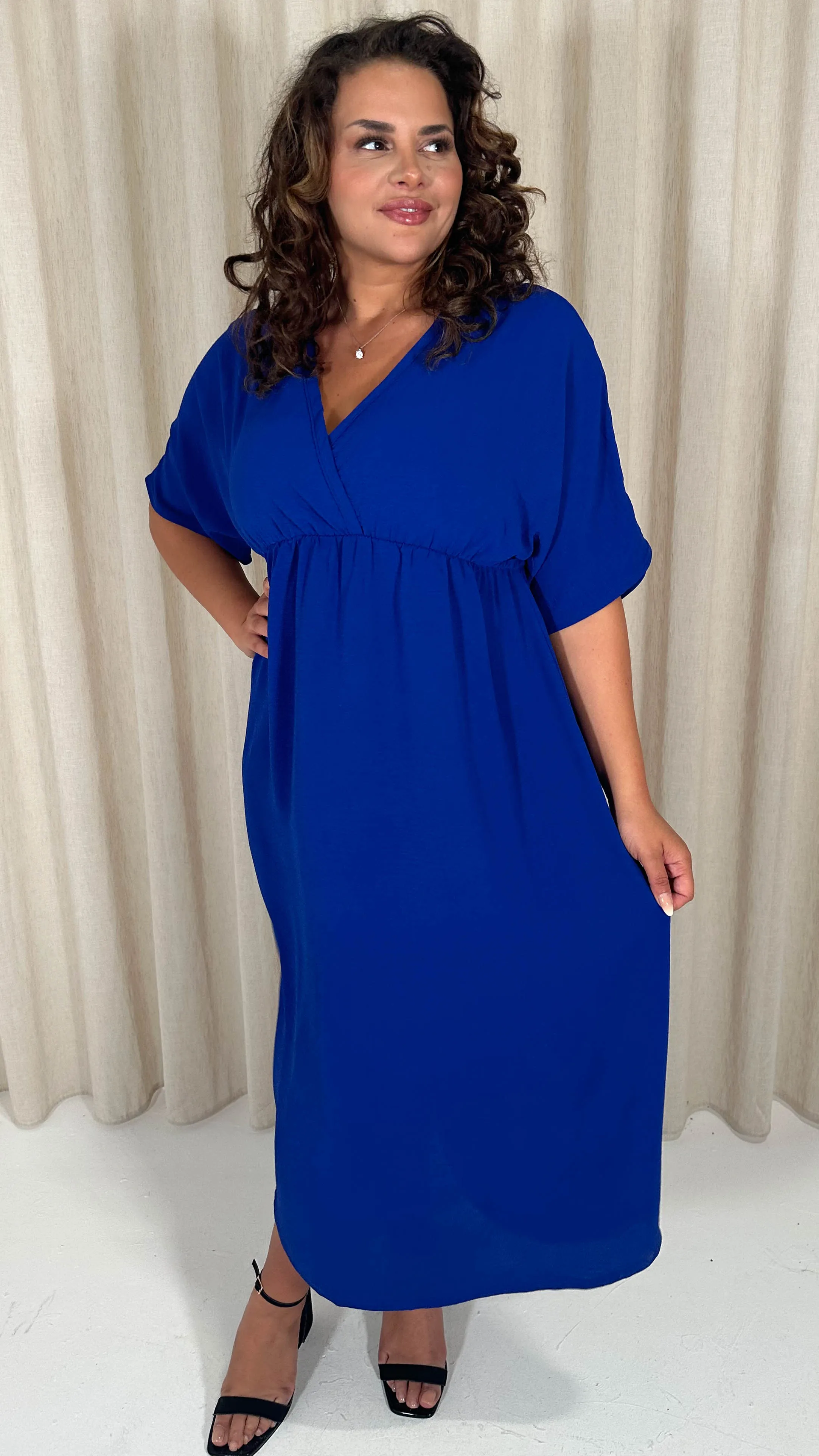 CurveWow Kimono Wrap Midaxi Dress Cobalt Blue