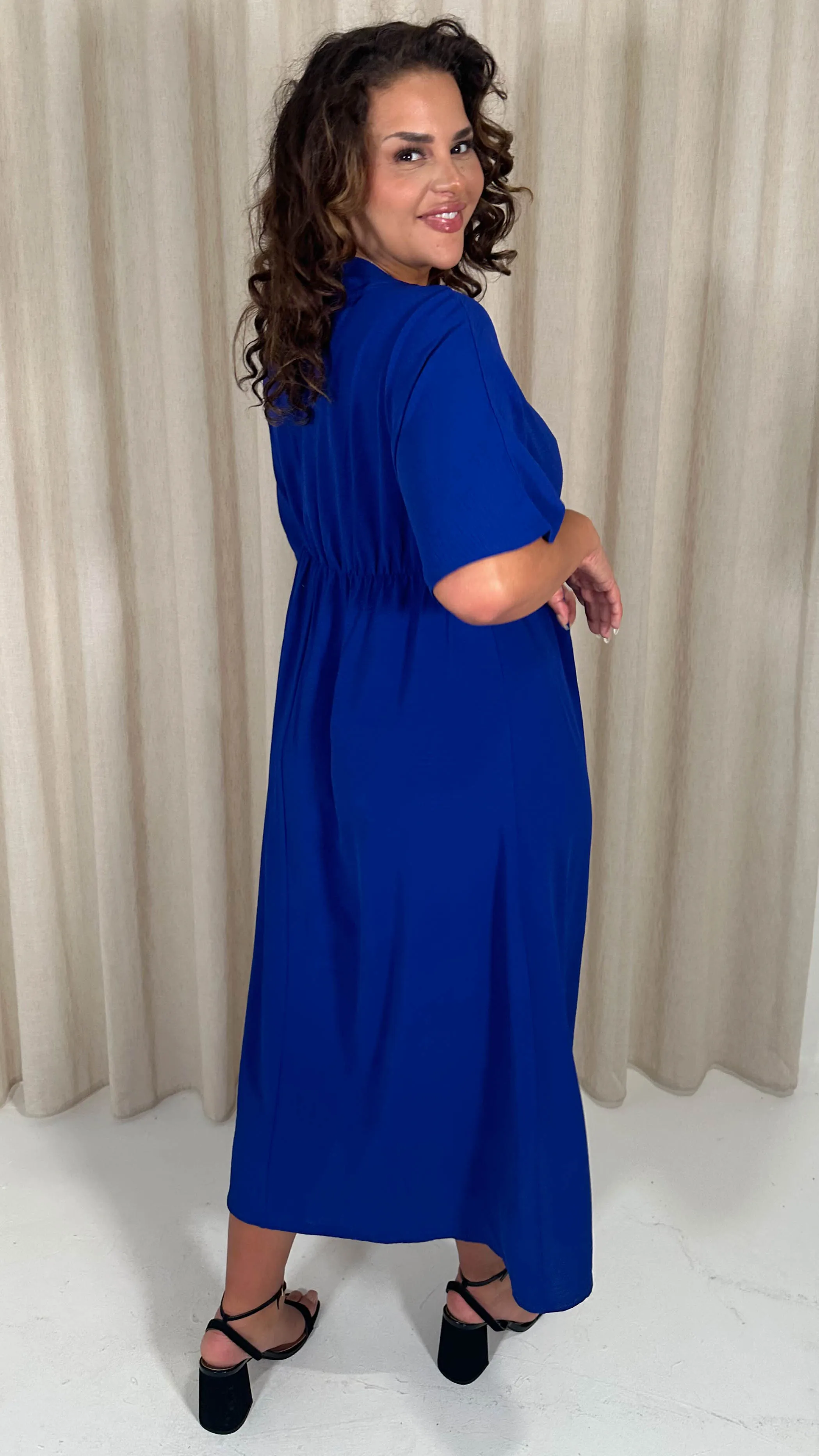 CurveWow Kimono Wrap Midaxi Dress Cobalt Blue