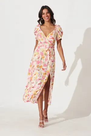 Cyprus Midi Dress In Pink With Multi Floral