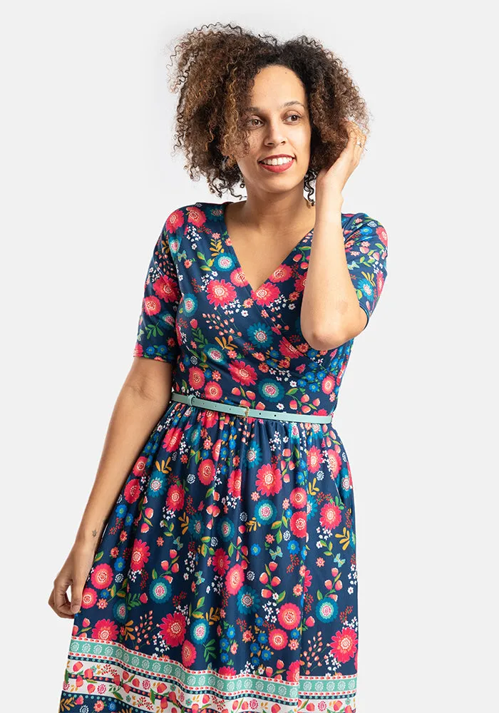 Damita Floral Border Print Midi Dress