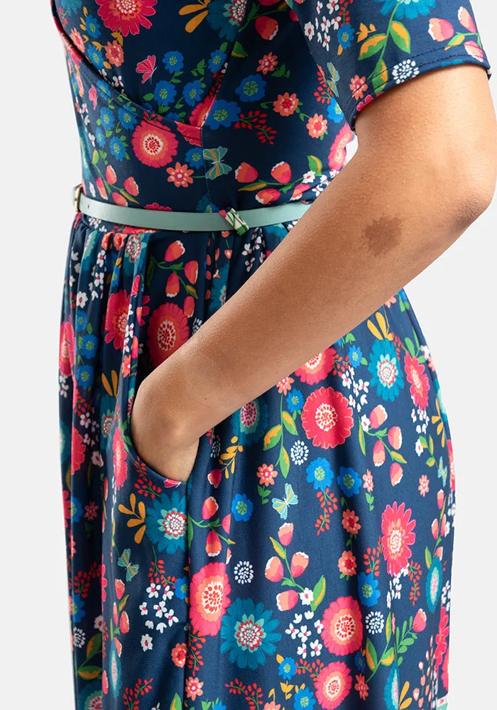 Damita Floral Border Print Midi Dress