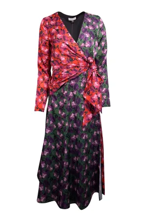 Delficollective - Green, Purple, Orange, & Pink Floral Print Wrap Bodice Dress Sz XS