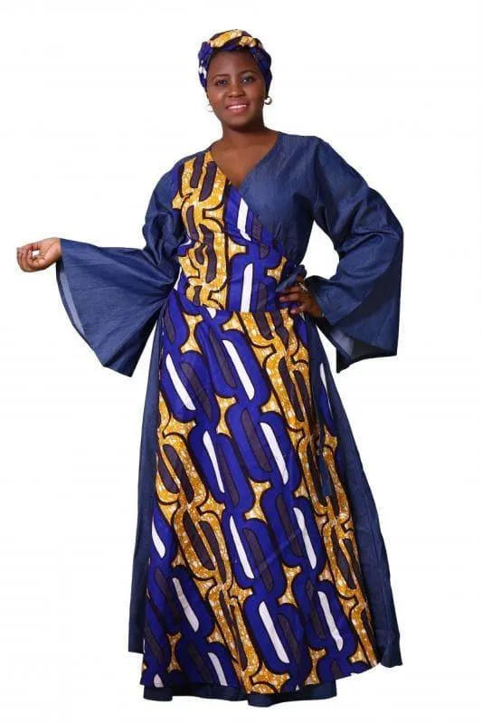 Denim   Ankara Print Wrap Dress 1916