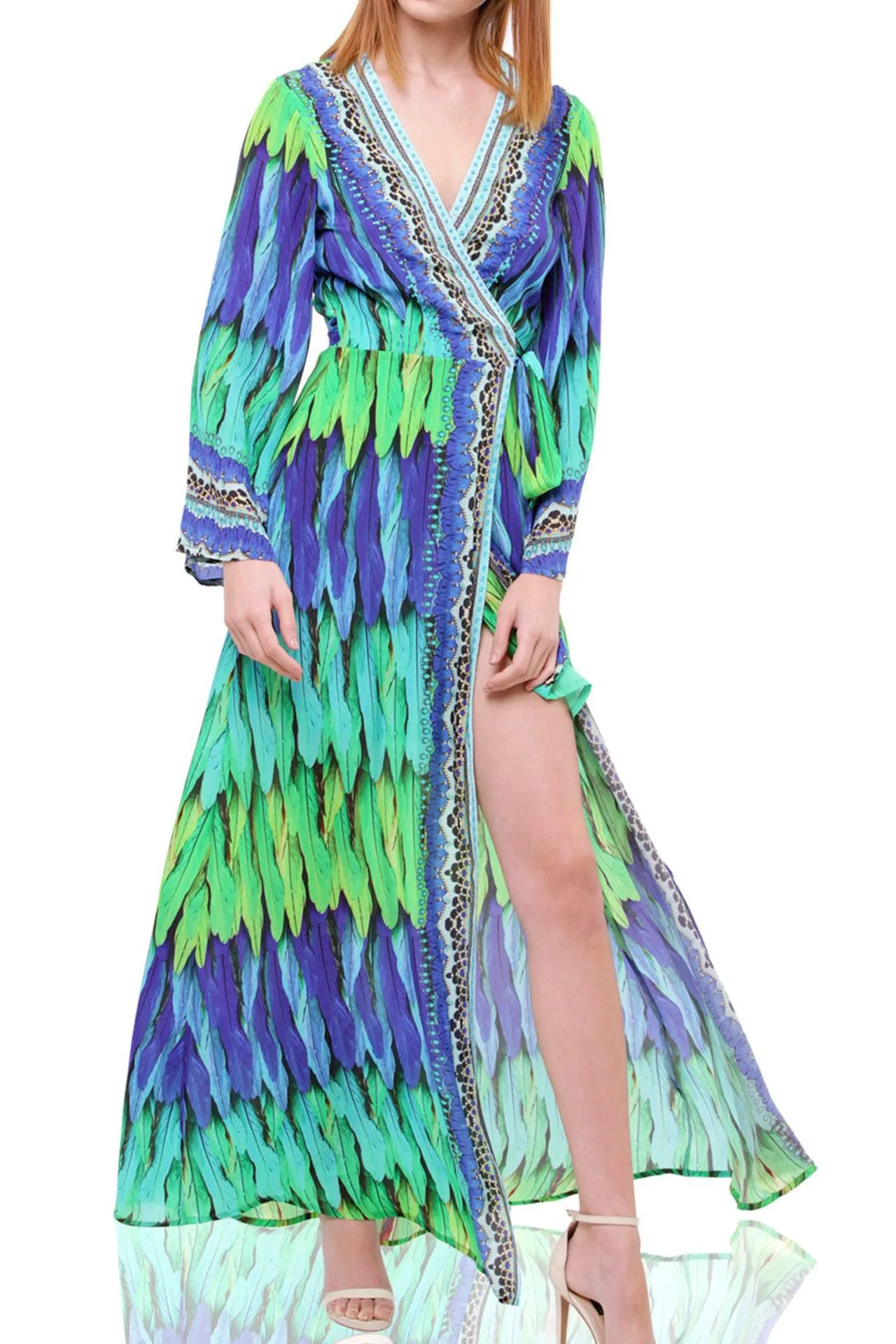 Designer Green Envy Long Wrap Dress