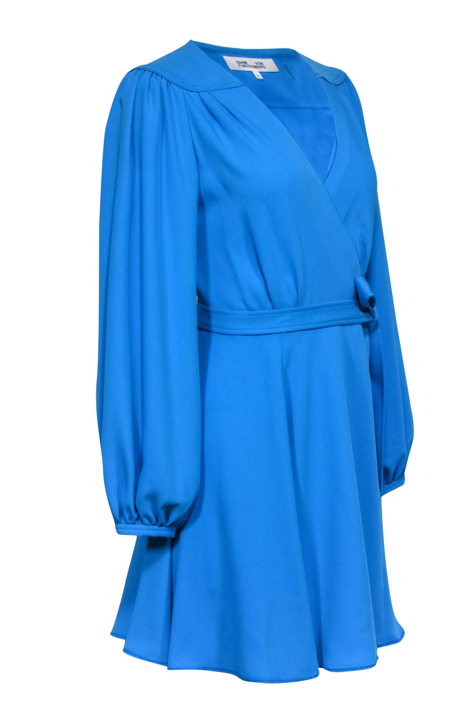 Diane von Furstenberg - Aqua Blue Balloon Sleeve Wrap Dress Sz M