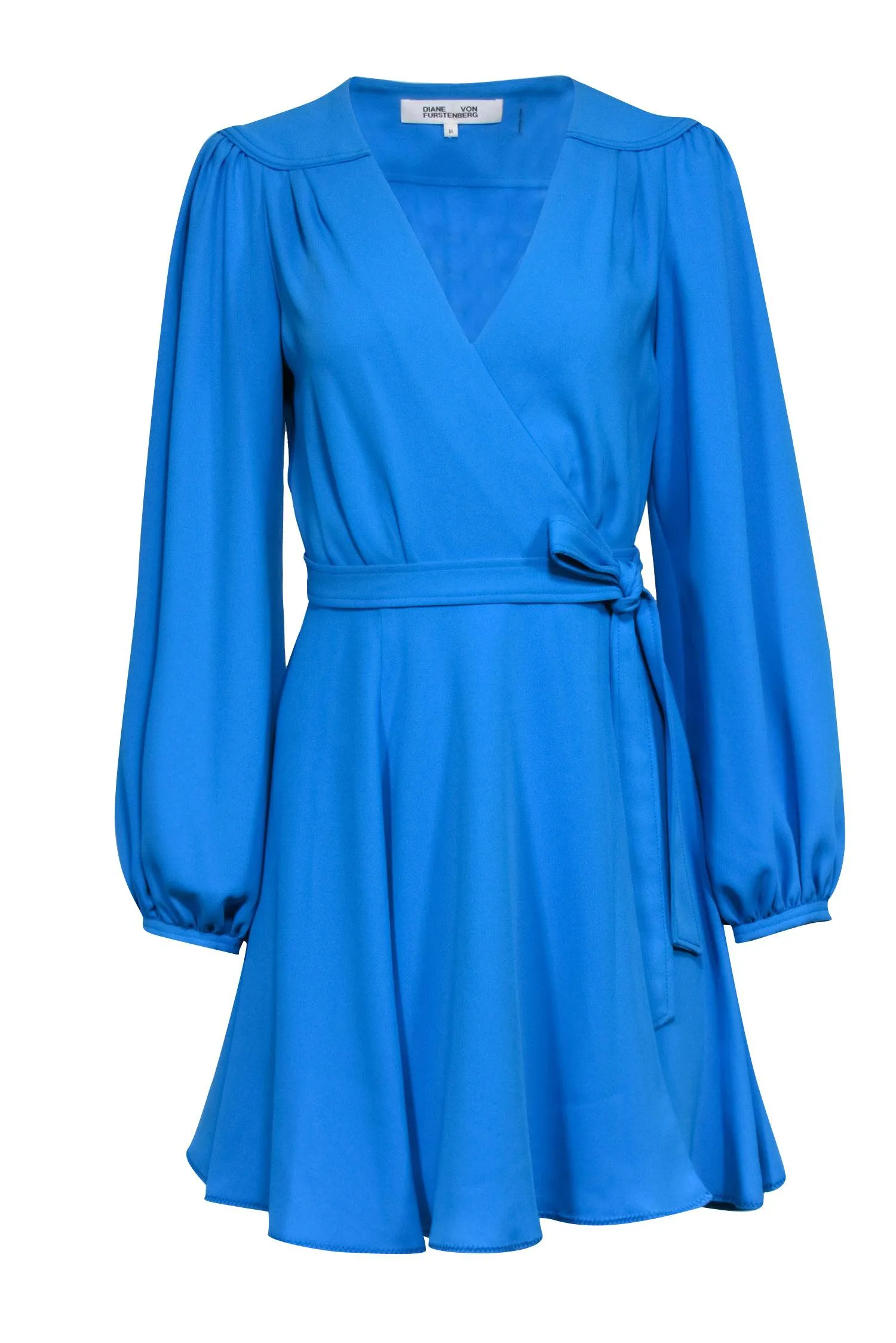 Diane von Furstenberg - Aqua Blue Balloon Sleeve Wrap Dress Sz M