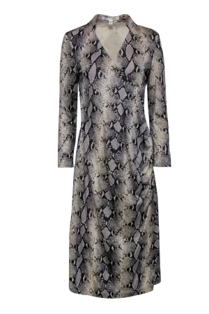 Diane von Furstenberg - Beige & Black Snakeskin Print Faux Wrap Dress Sz M