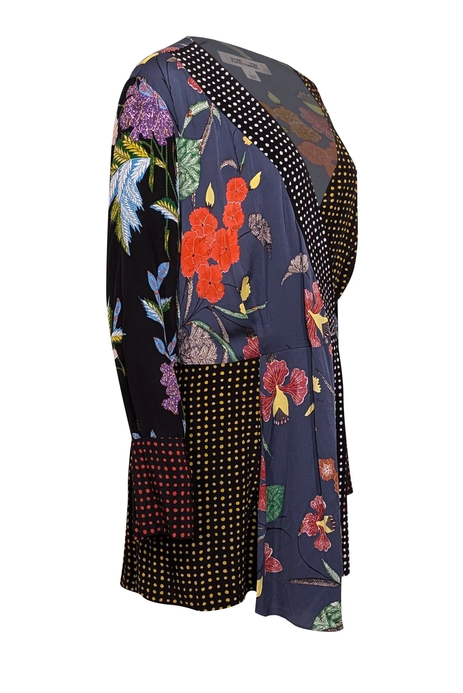 Diane von Furstenberg - Black & Multicolor Mixed Print Silk Long Sleeve Dress Sz S