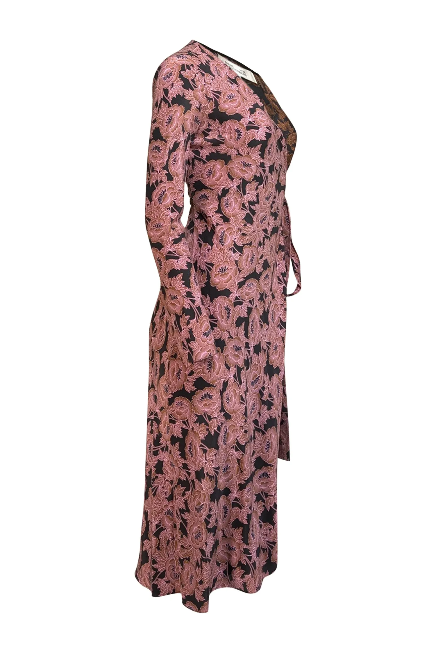 Diane von Furstenberg - Black, Brown &amp; Pink Floral Print Midi Wrap Dress Sz XS