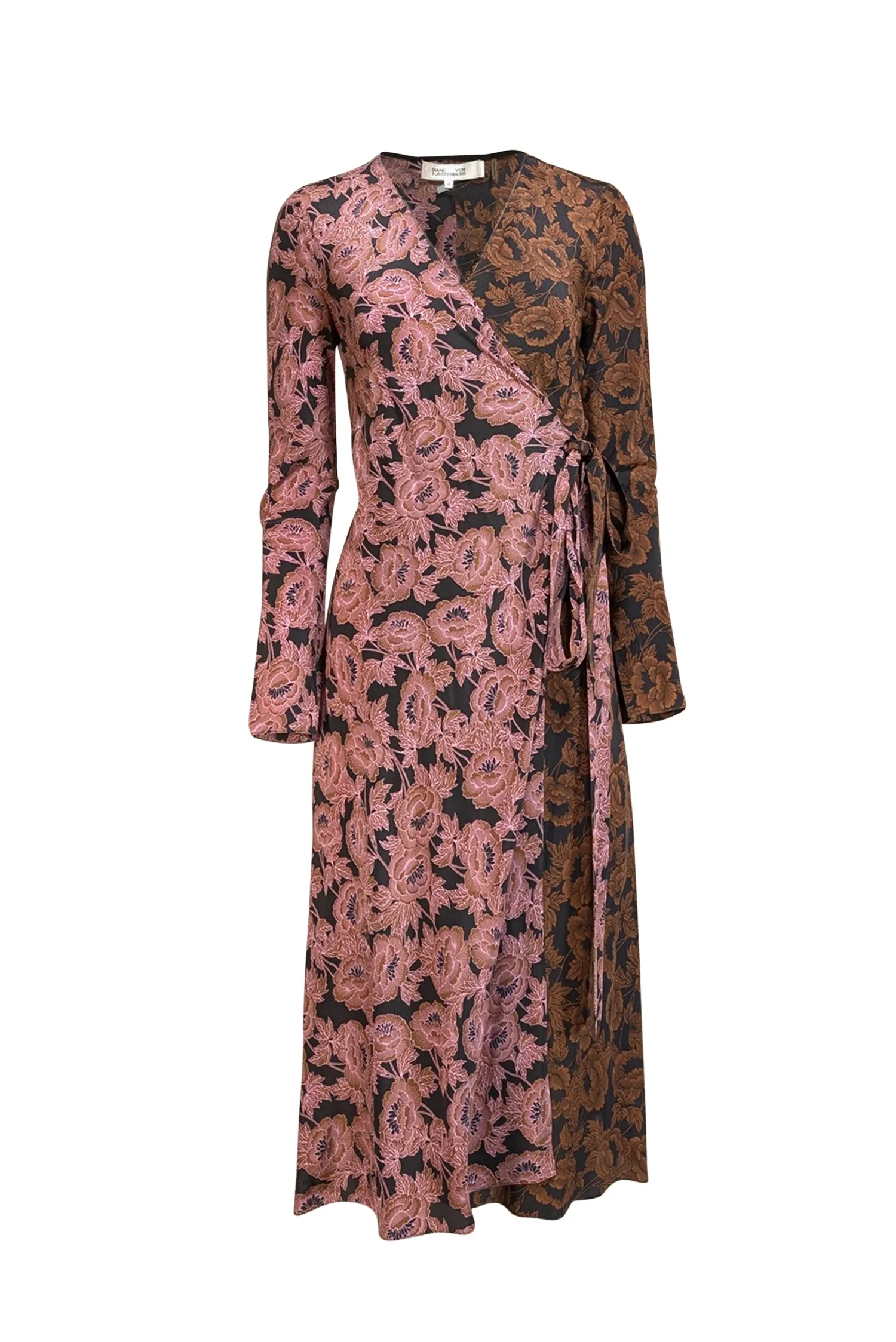 Diane von Furstenberg - Black, Brown &amp; Pink Floral Print Midi Wrap Dress Sz XS