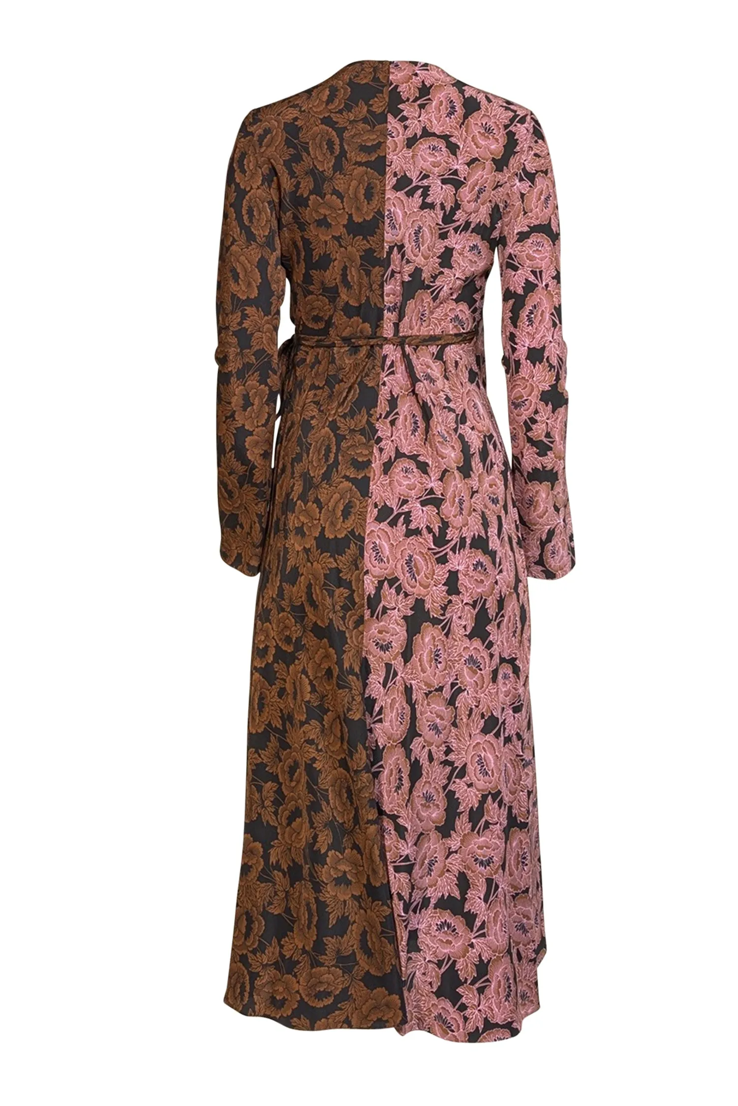 Diane von Furstenberg - Black, Brown &amp; Pink Floral Print Midi Wrap Dress Sz XS