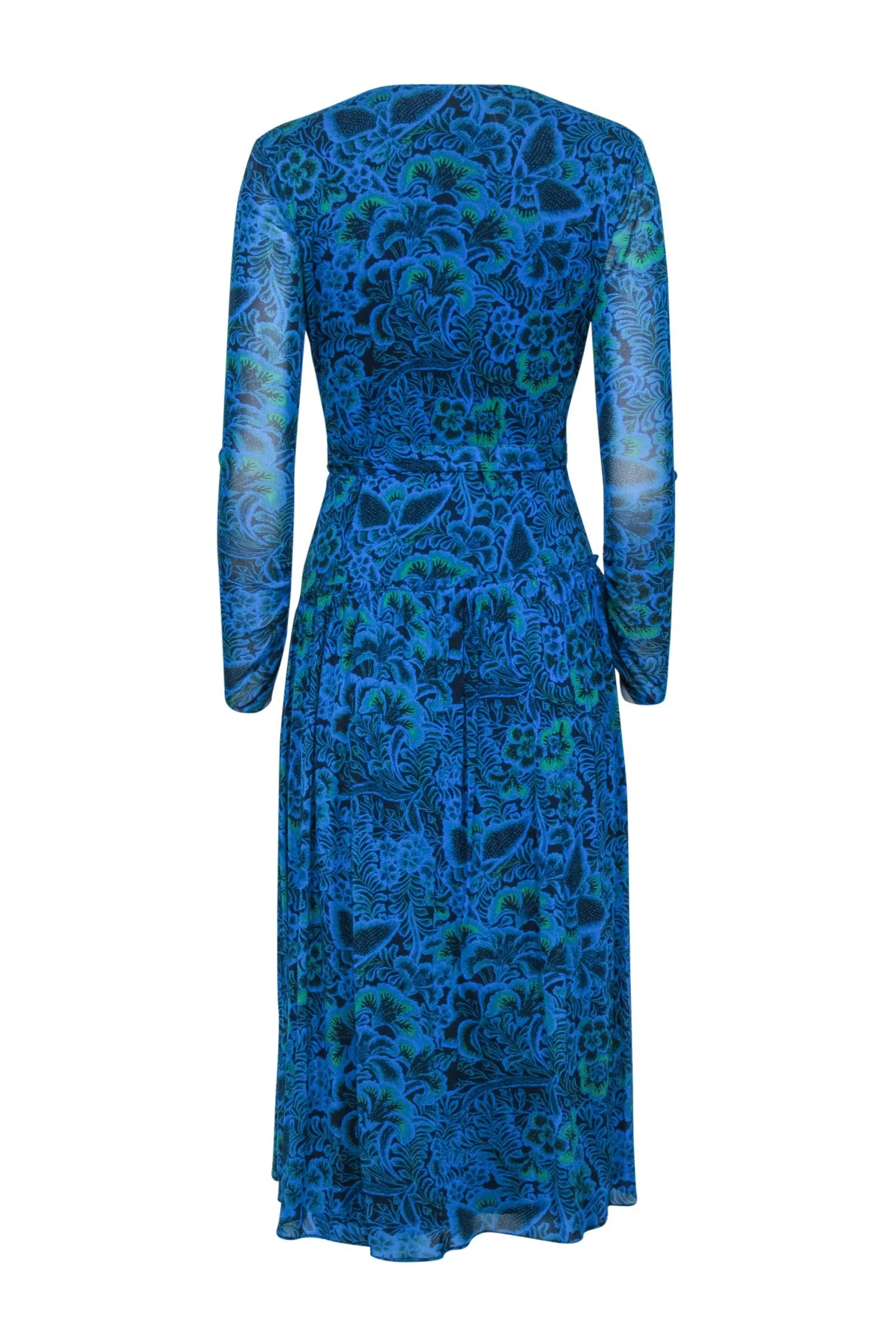 Diane von Furstenberg - Blue & Green Floral & Leaf Print Wrap Dress Sz S