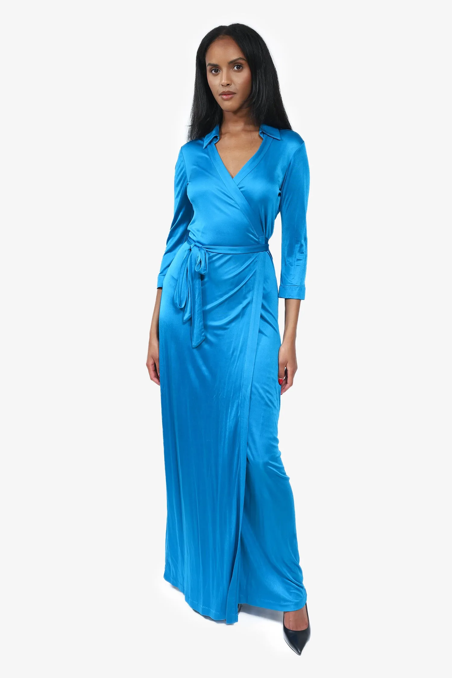Diane Von Furstenberg Blue Maxi Wrap Dress Size 8