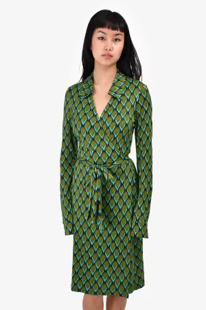 Diane Von Furstenberg Green/Blue Printed Wrap Dress Size 10