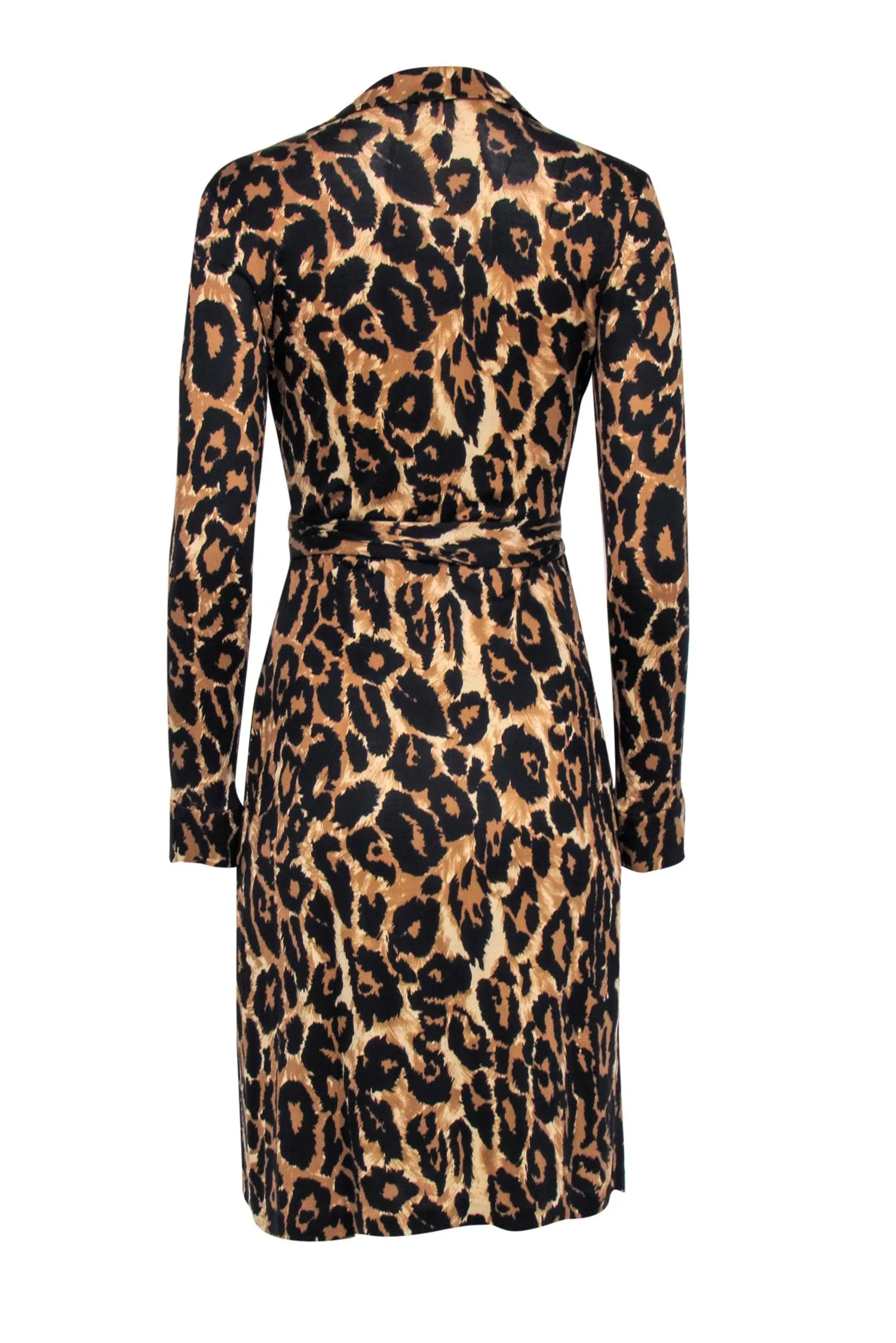 Diane von Furstenberg - Leopard Print Silk Long Sleeve Wrap Dress Sz 6