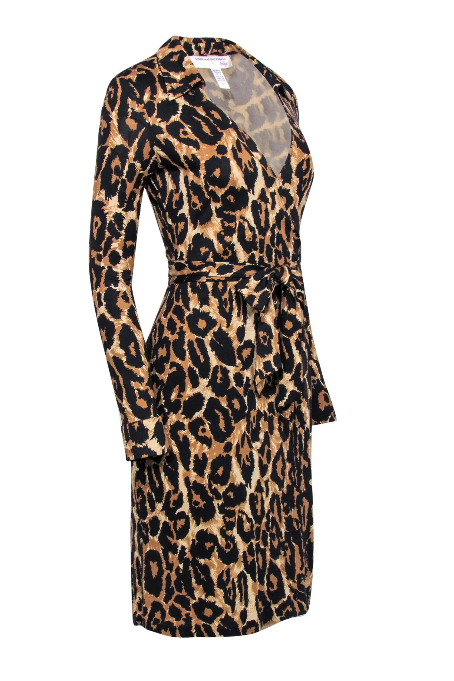 Diane von Furstenberg - Leopard Print Silk Long Sleeve Wrap Dress Sz 6