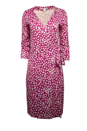 Diane von Furstenberg - Magenta & White Spotted Silk Wrap Dress Sz 10