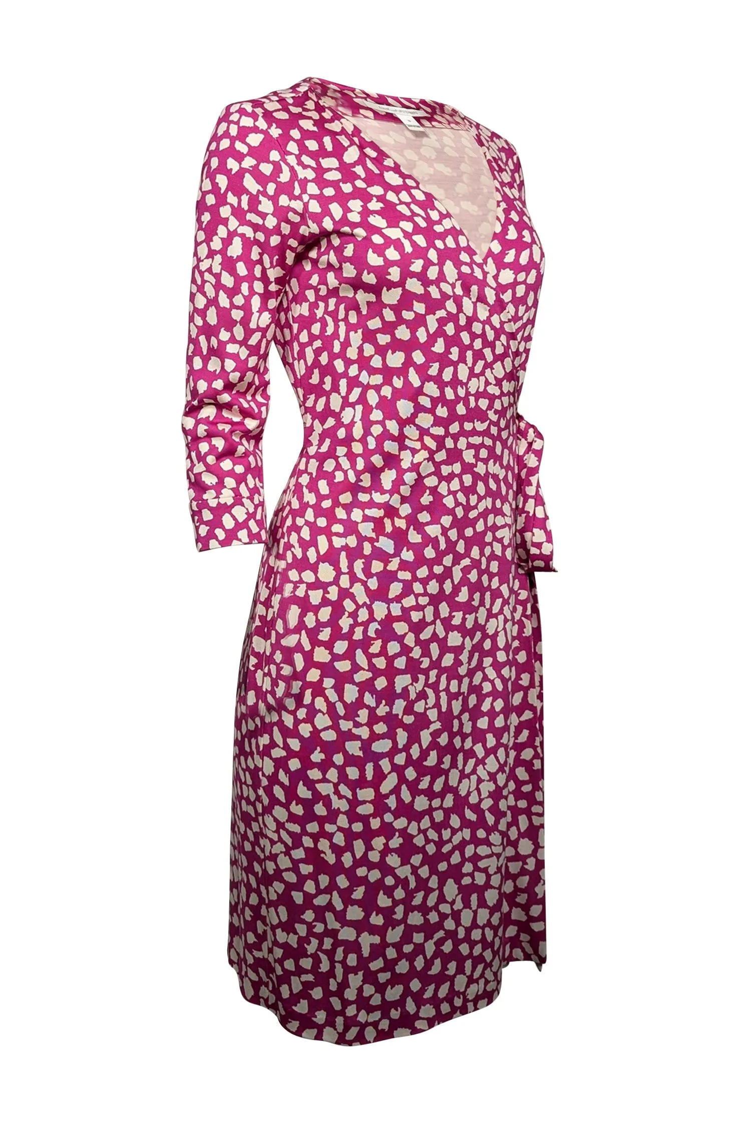 Diane von Furstenberg - Magenta & White Spotted Silk Wrap Dress Sz 10