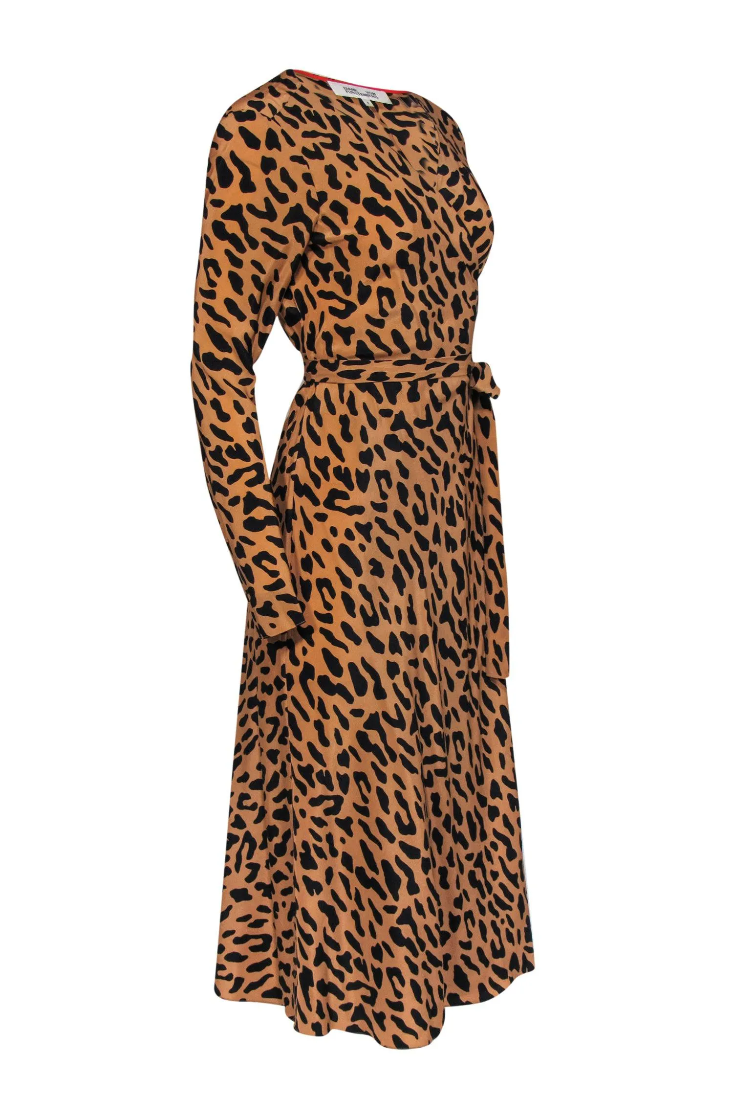 Diane von Furstenberg - Tan & Black Leopard Print Silk Wrap Maxi Dress Sz 8