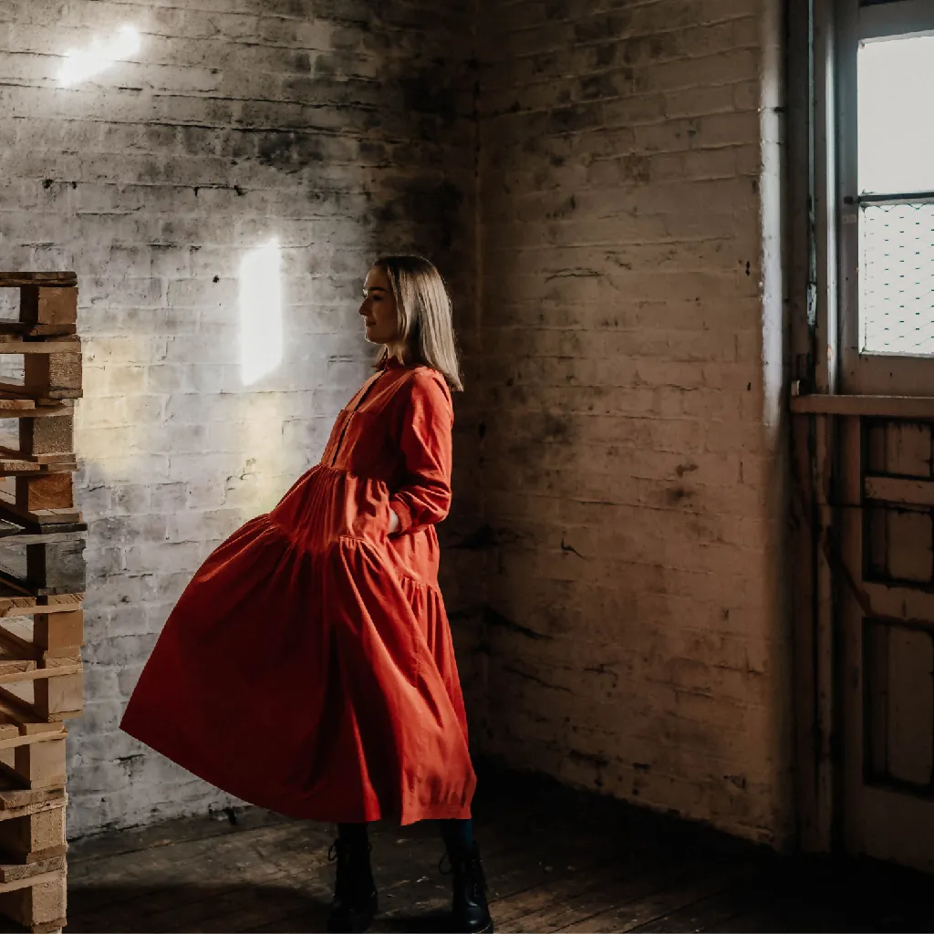 Dorothy Dress In Saffron Needlecord