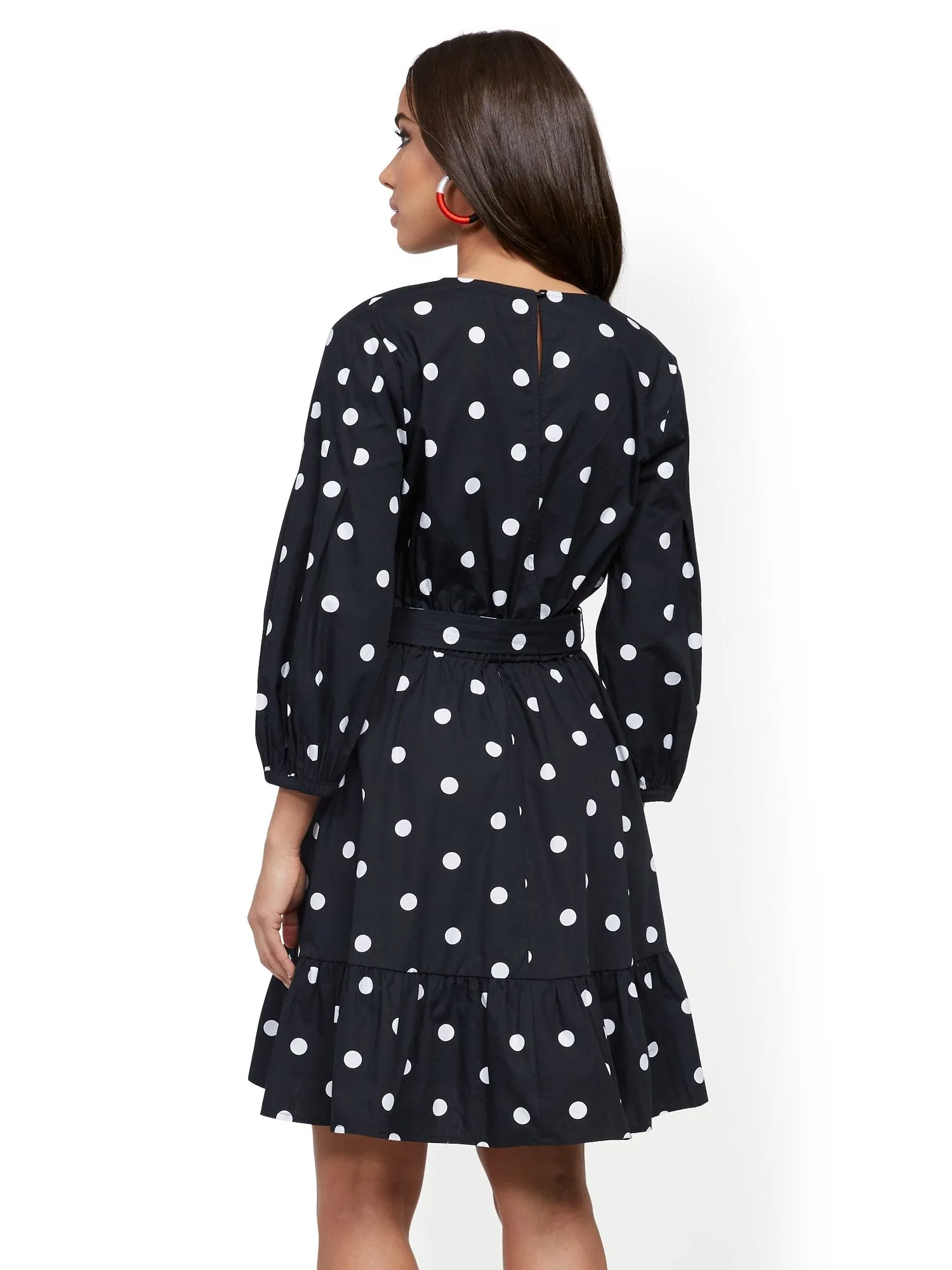 Dot-Print Belted Poplin Wrap Dress