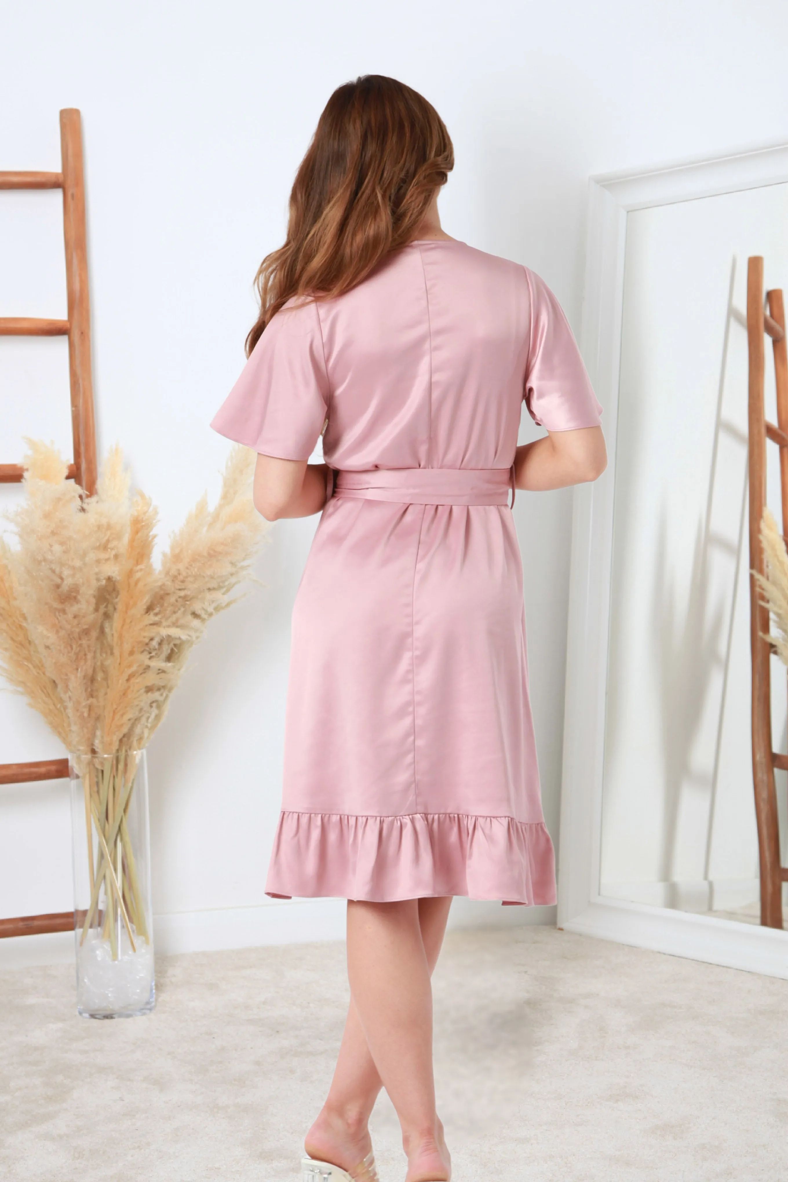 Double Second Frill Wrap Dress With Tea Sleeve