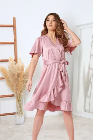 Double Second Frill Wrap Dress With Tea Sleeve