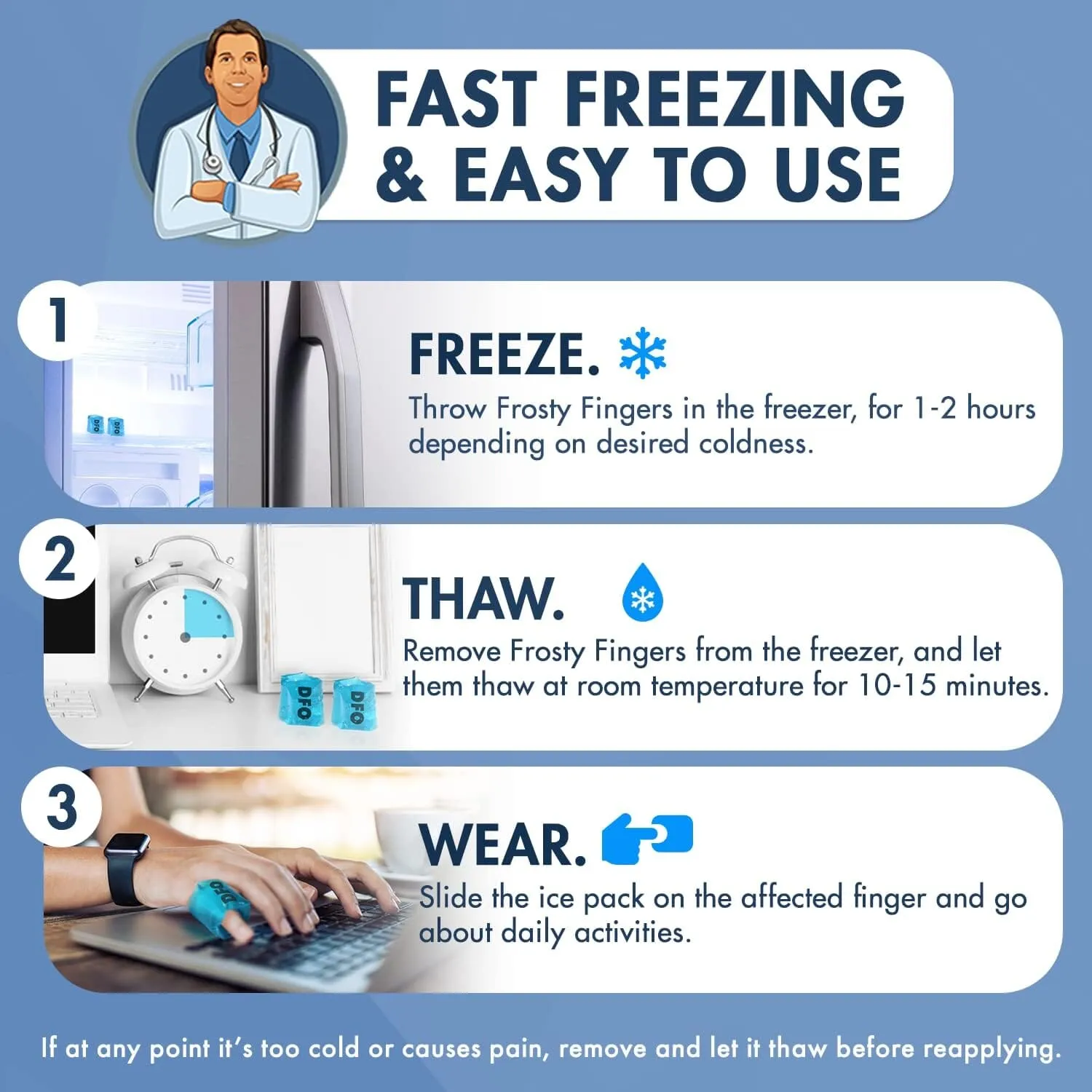 Dr. Frederick's Original Frosty Fingers - 2pc - Finger Gel Ice Packs - Finger Ice Pack Wrap - Thumb Ice Pack - Reusable Ice Pack Sleeves - for Injury, Sprain, Arthritis, & Chronic Pain