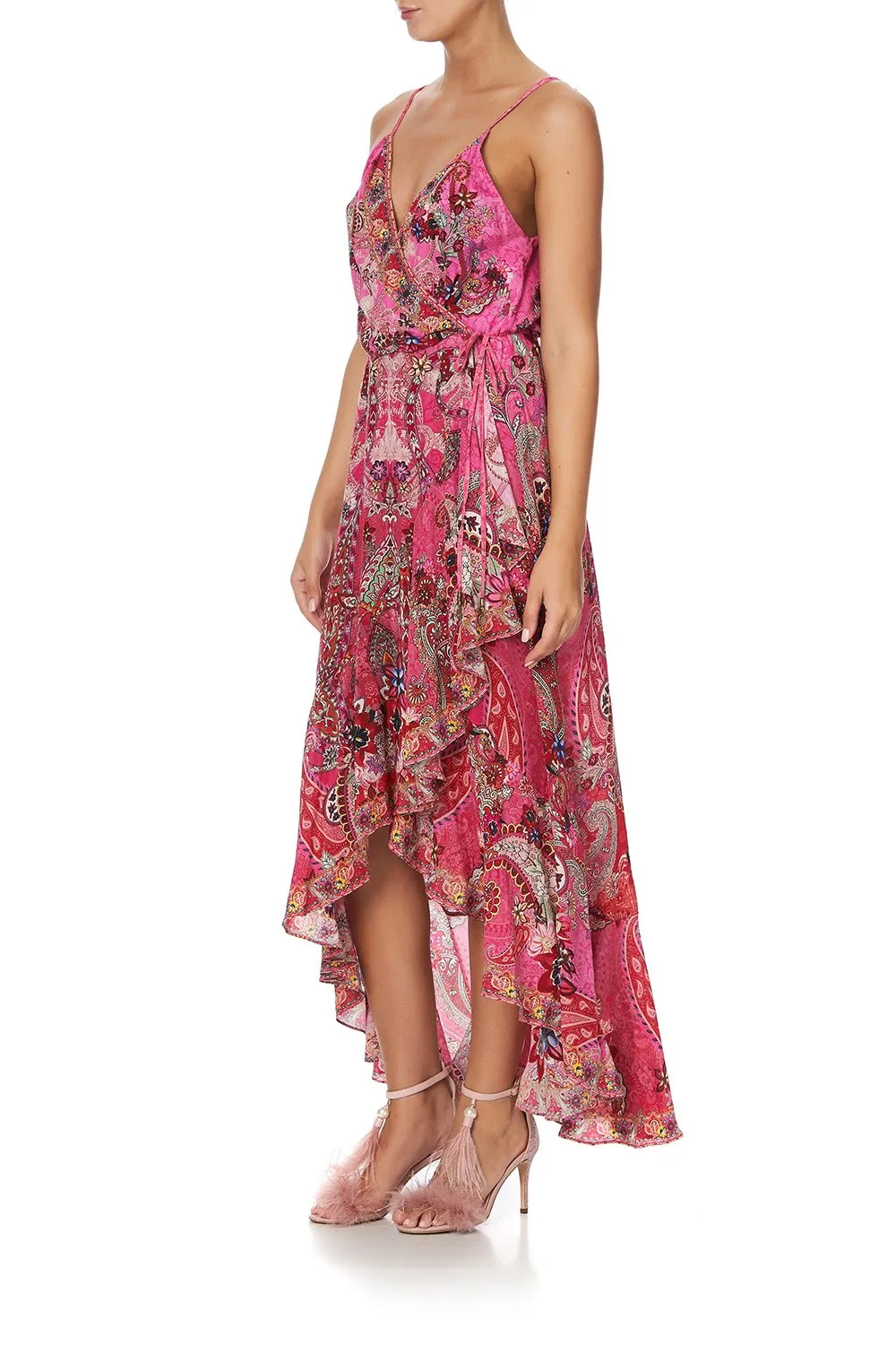 DRAPED FRONT WRAP DRESS PALISADES PAISLEY