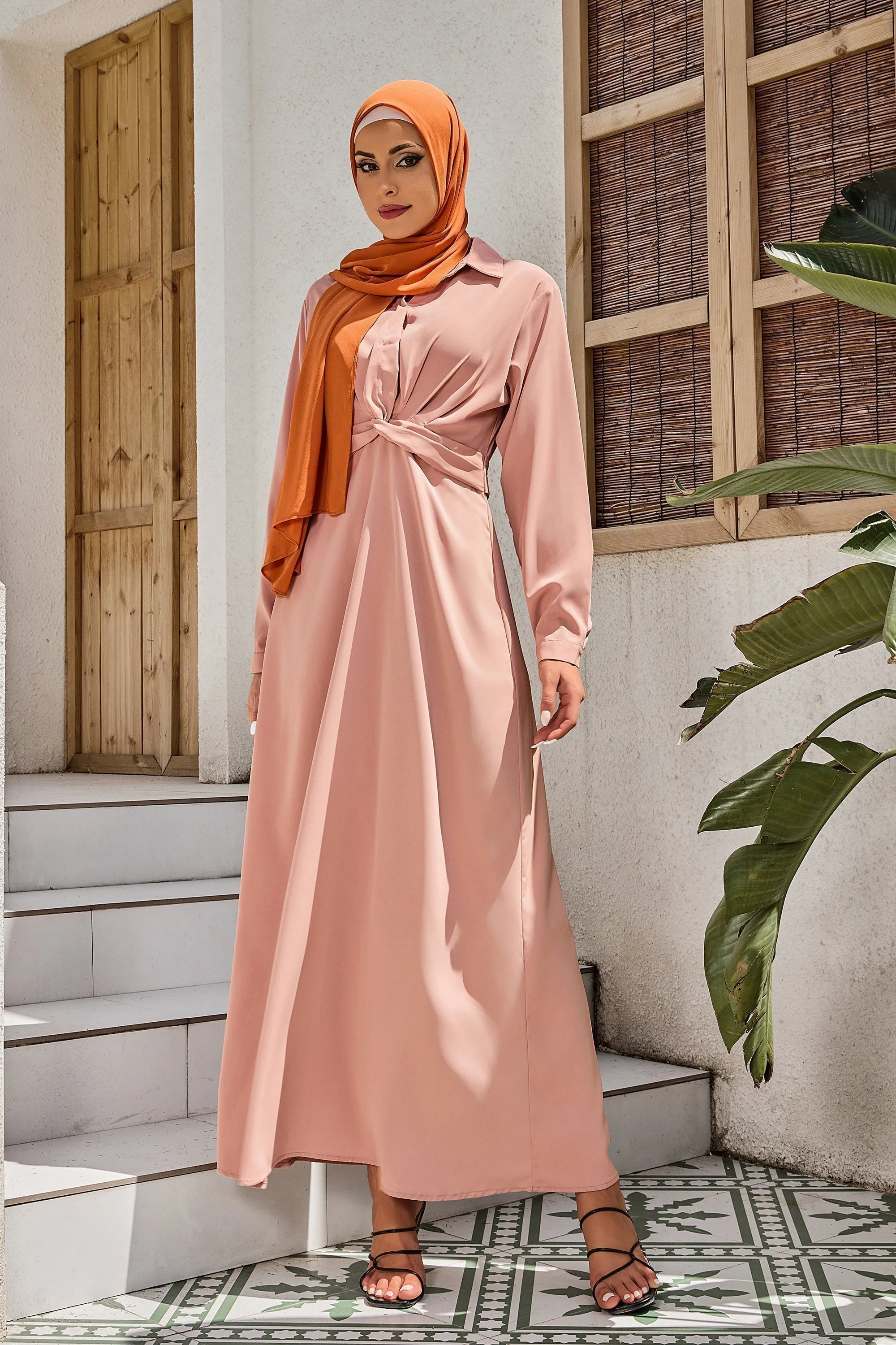 Dusty Pink Criss Cross Button Down Maxi Dress-CLEARANCE