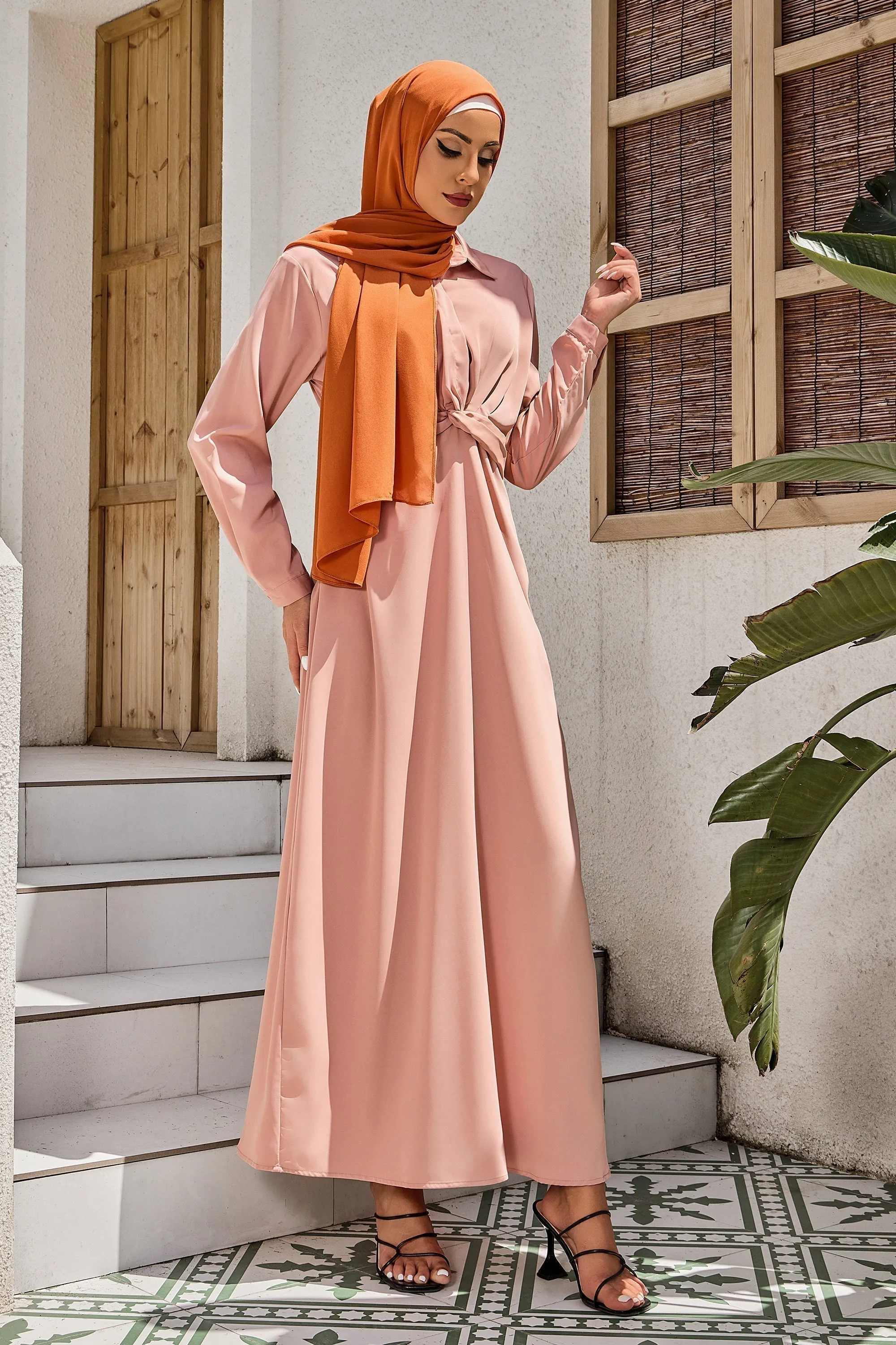 Dusty Pink Criss Cross Button Down Maxi Dress-CLEARANCE