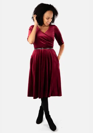 Elfin Wine Velvet Swing Dress