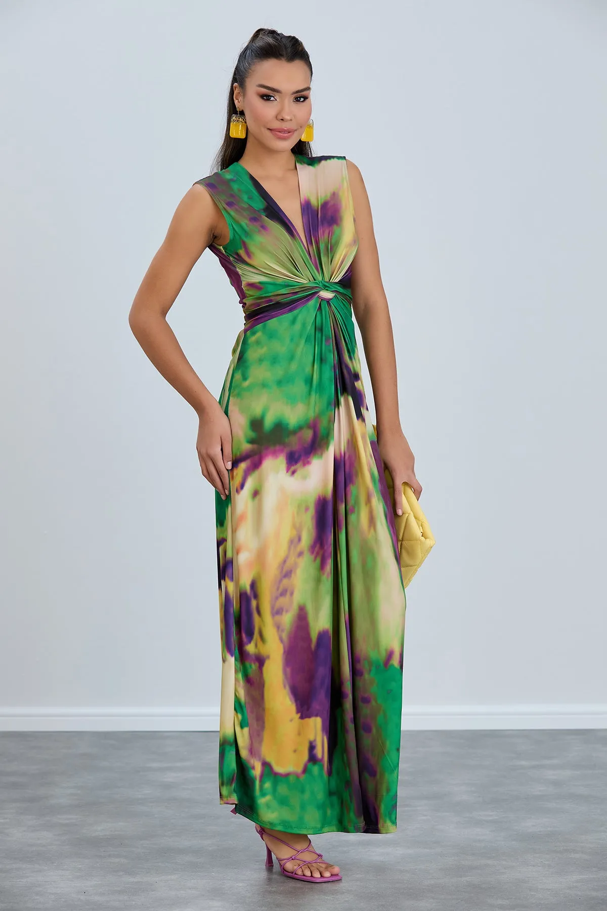 Ella Tie-Dye Twist Maxi Dress in Vibrant Green