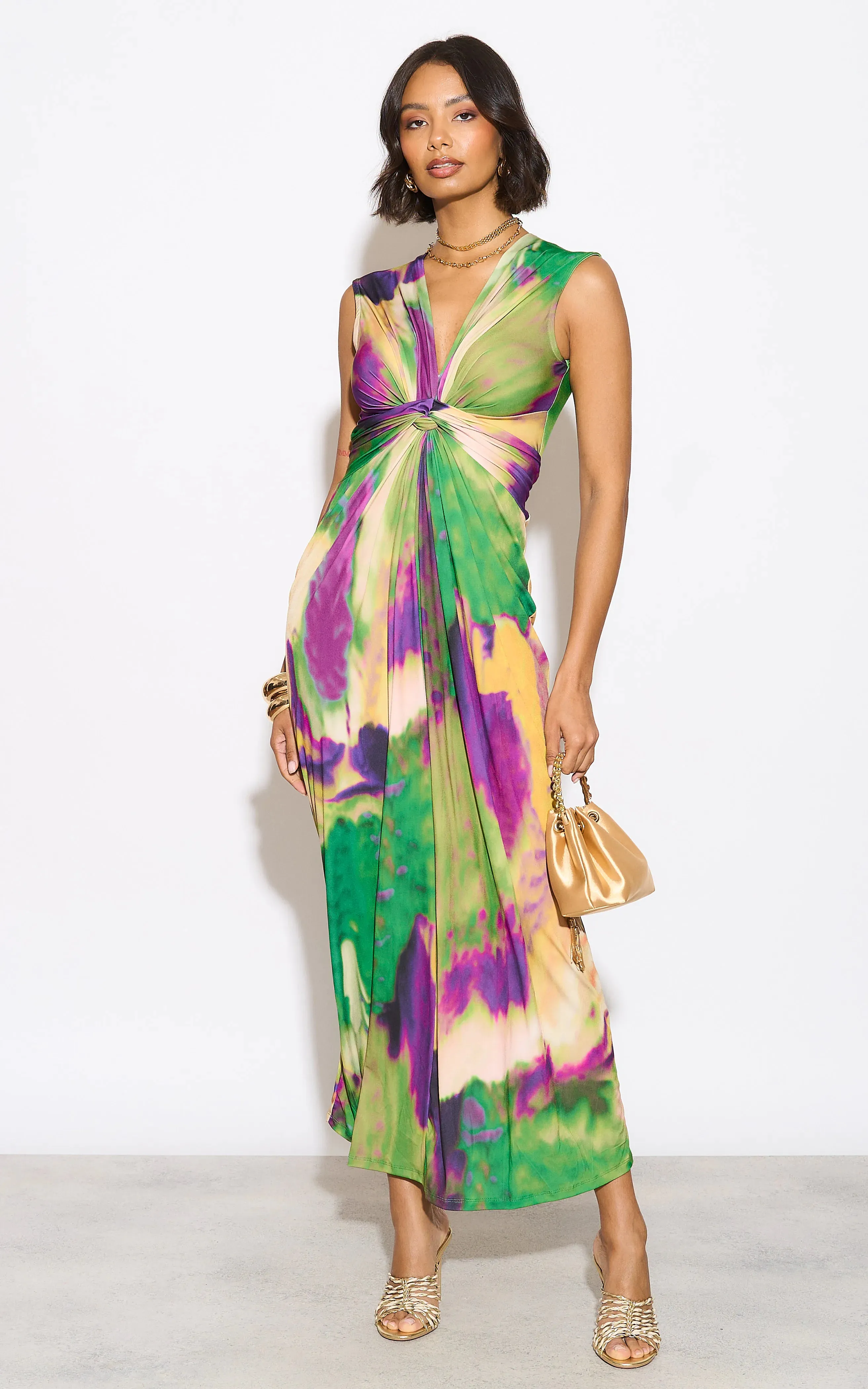 Ella Tie-Dye Twist Maxi Dress in Vibrant Green