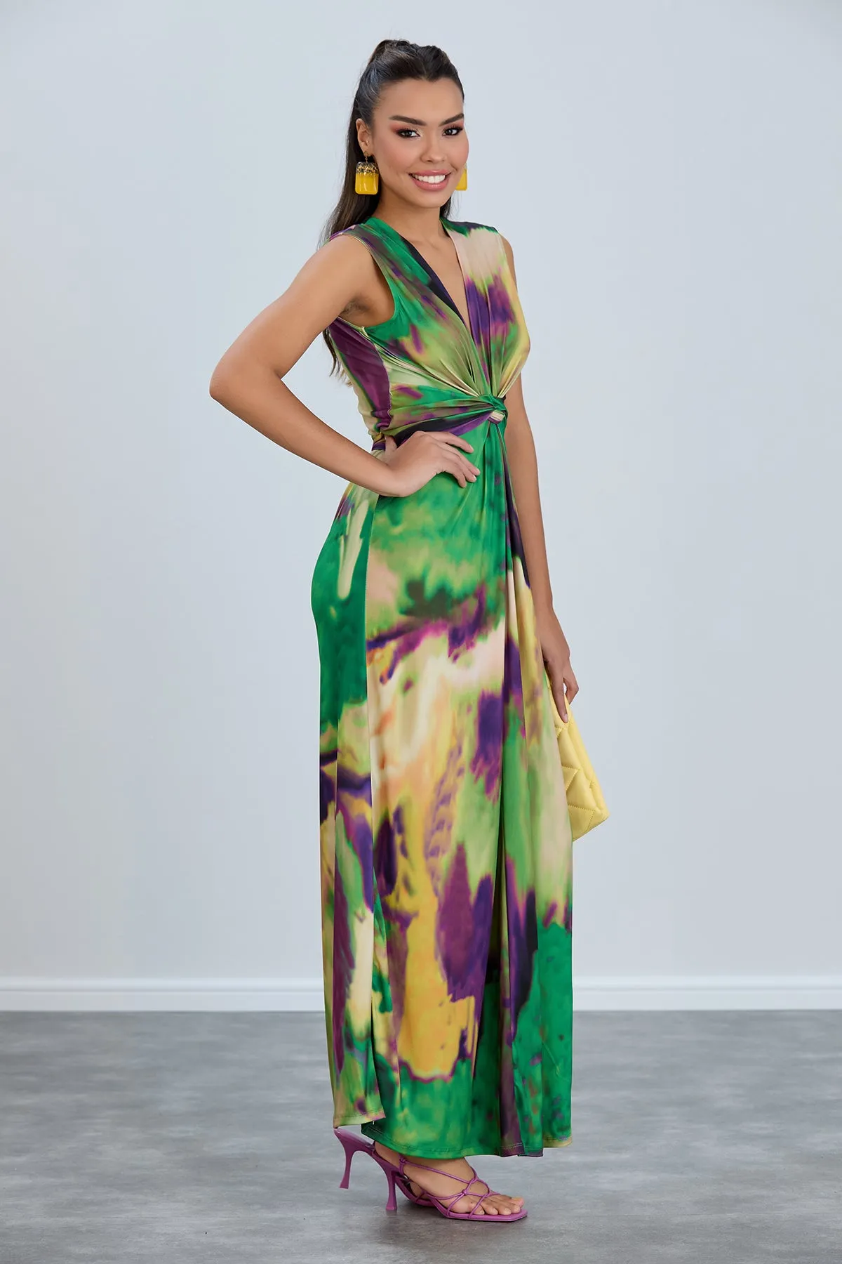 Ella Tie-Dye Twist Maxi Dress in Vibrant Green