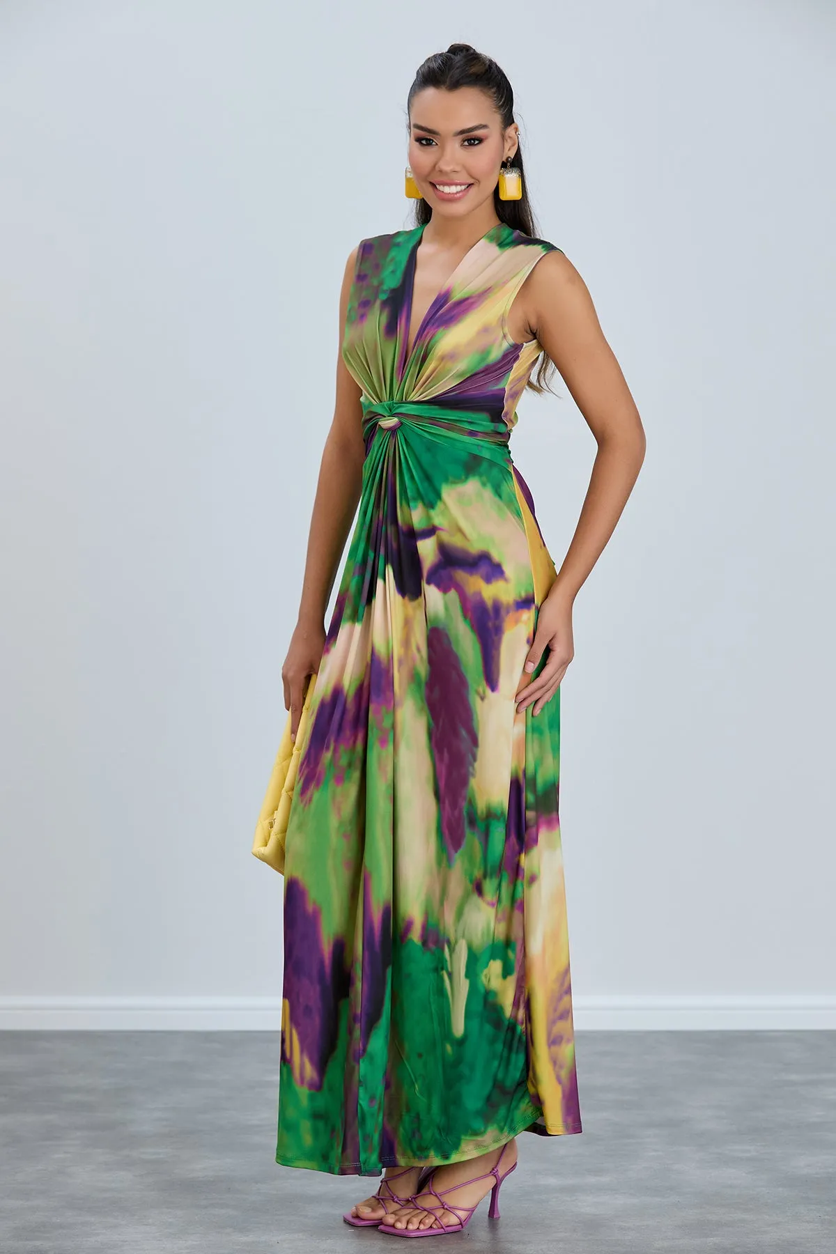 Ella Tie-Dye Twist Maxi Dress in Vibrant Green