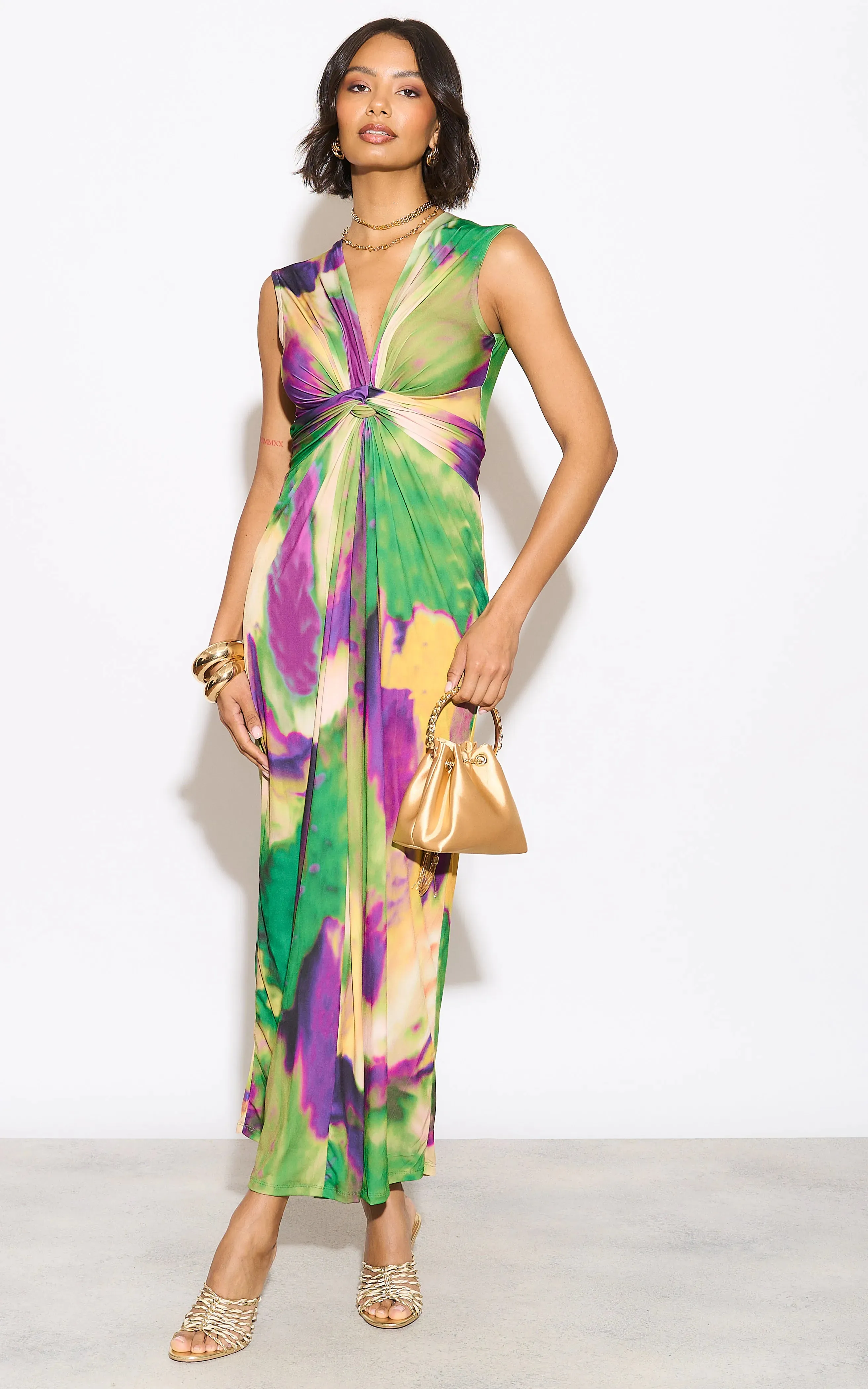 Ella Tie-Dye Twist Maxi Dress in Vibrant Green